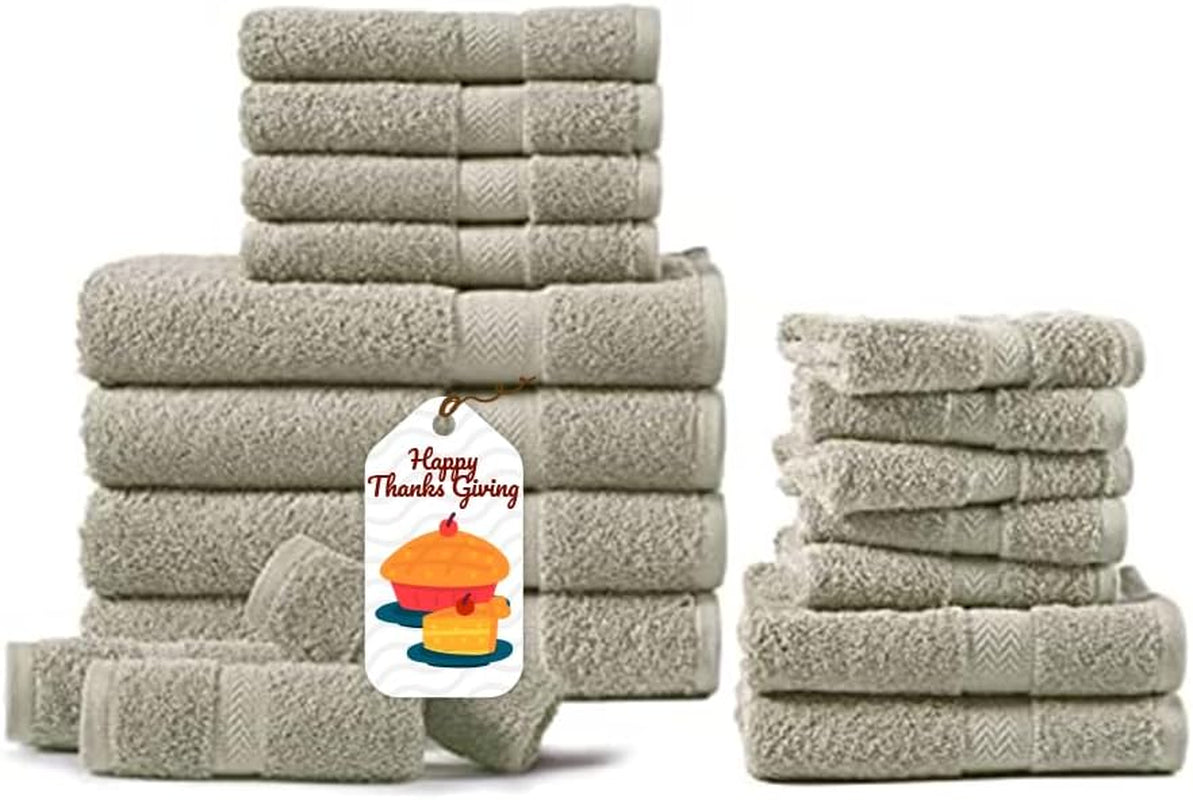 18-Piece Bath Towel Set (4 Bath Towels, 6 Hand Towels, 8 Wash Cloths) 600 GSM Bath Towels for Bathroom, Absorbent, Hotel Towels for Bathroom Daily Use, Bath Linens Set -Ash
