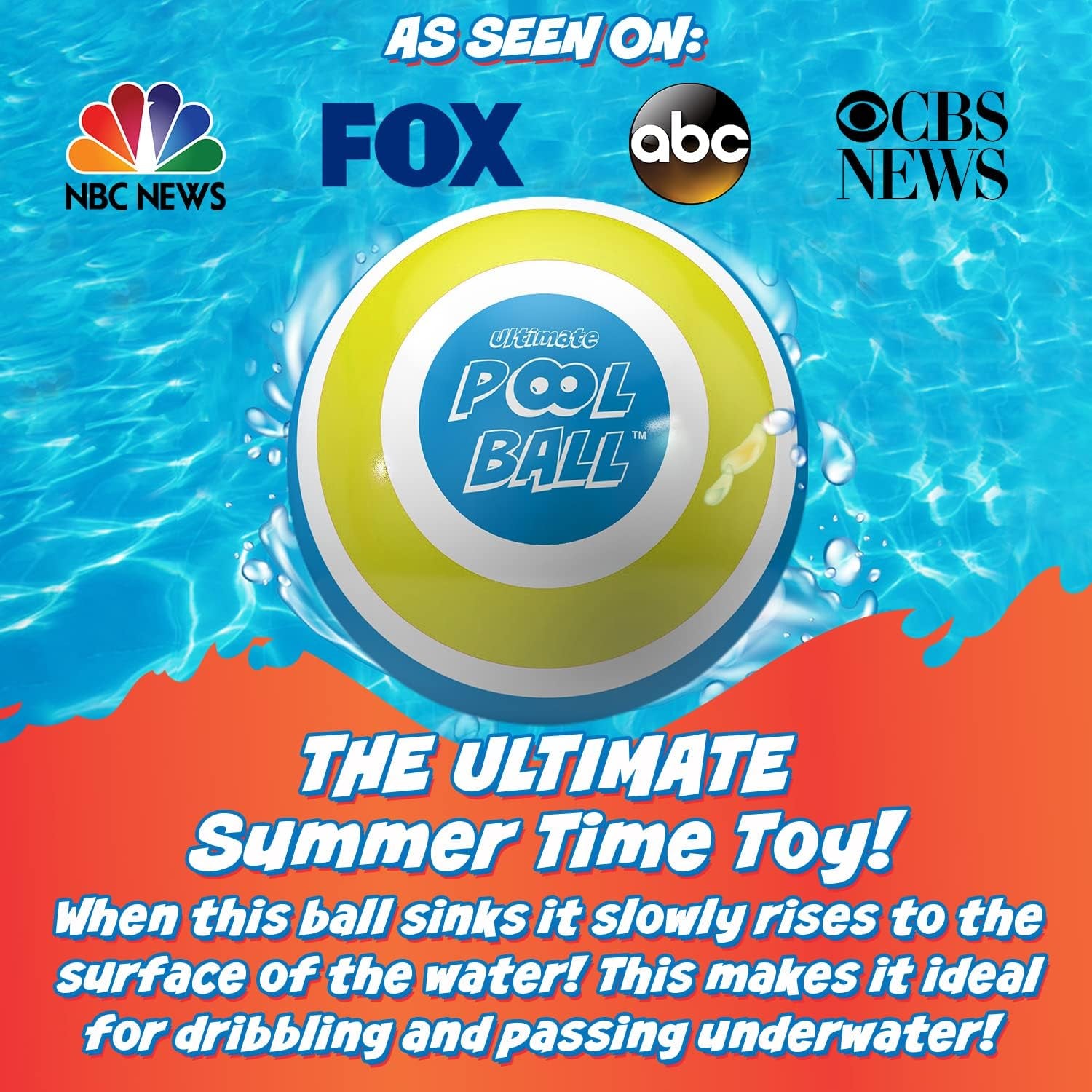 Ultimate Pool Ball, Fill It with Water for Underwater Swimming Pool Games, Passing, Dribbling, Diving Fun Toys for Boys Girls Adults, Summer Gifts, Beach Trips, 6 Inches, Yellow/Cyan