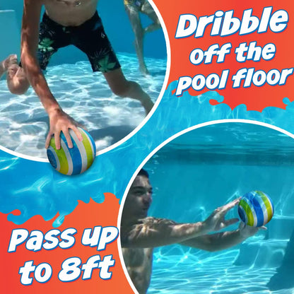 Ultimate Pool Ball, Fill It with Water for Underwater Swimming Pool Games, Passing, Dribbling, Diving Fun Toys for Boys Girls Adults, Summer Gifts, Beach Trips, 6 Inches, Yellow/Cyan