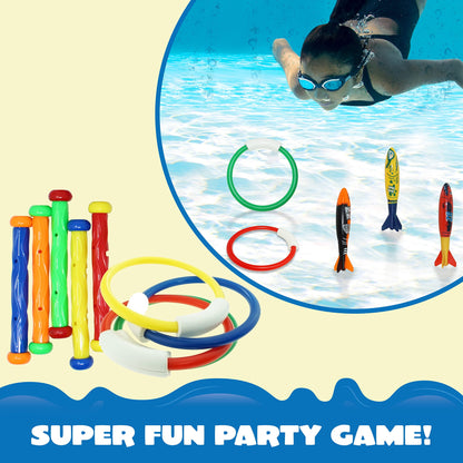18 Pcs Diving Pool Toys for Kids, Swimming Pool Toy with Storage Bag, Underwater Swim Pool Games for Ages 8-12