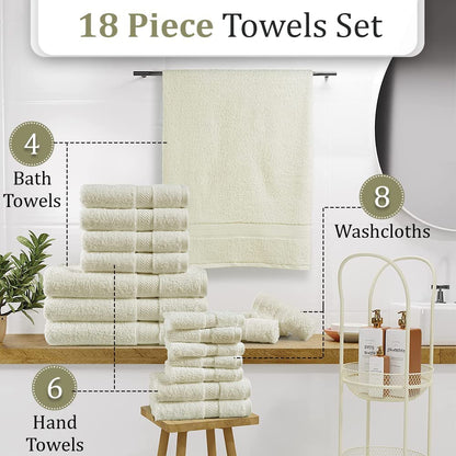18-Piece Bath Towel Set (4 Bath Towels, 6 Hand Towels, 8 Wash Cloths) 600 GSM Bath Towels for Bathroom, Absorbent, Hotel Towels for Bathroom Daily Use, Bath Linens Set -Ash