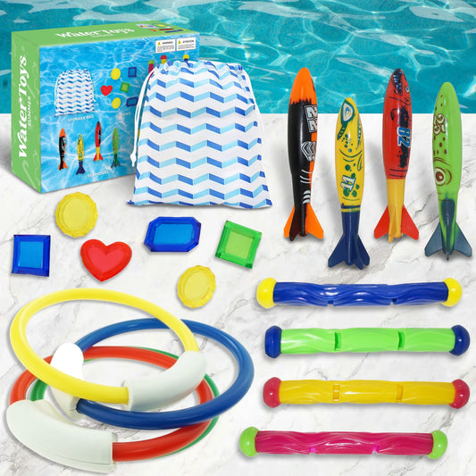 18 Pcs Diving Pool Toys for Kids, Swimming Pool Toy with Storage Bag, Underwater Swim Pool Games for Ages 8-12