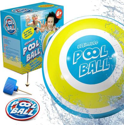Ultimate Pool Ball, Fill It with Water for Underwater Swimming Pool Games, Passing, Dribbling, Diving Fun Toys for Boys Girls Adults, Summer Gifts, Beach Trips, 6 Inches, Yellow/Cyan