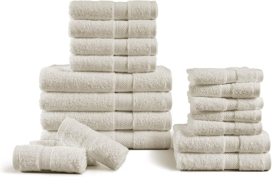 18-Piece Bath Towel Set (4 Bath Towels, 6 Hand Towels, 8 Wash Cloths) 600 GSM Bath Towels for Bathroom, Absorbent, Hotel Towels for Bathroom Daily Use, Bath Linens Set -Ash